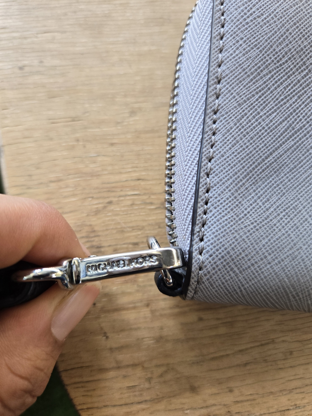 Michael Kors Taupe and White Colorblock Zip Wristlet - Picture 2 of 5